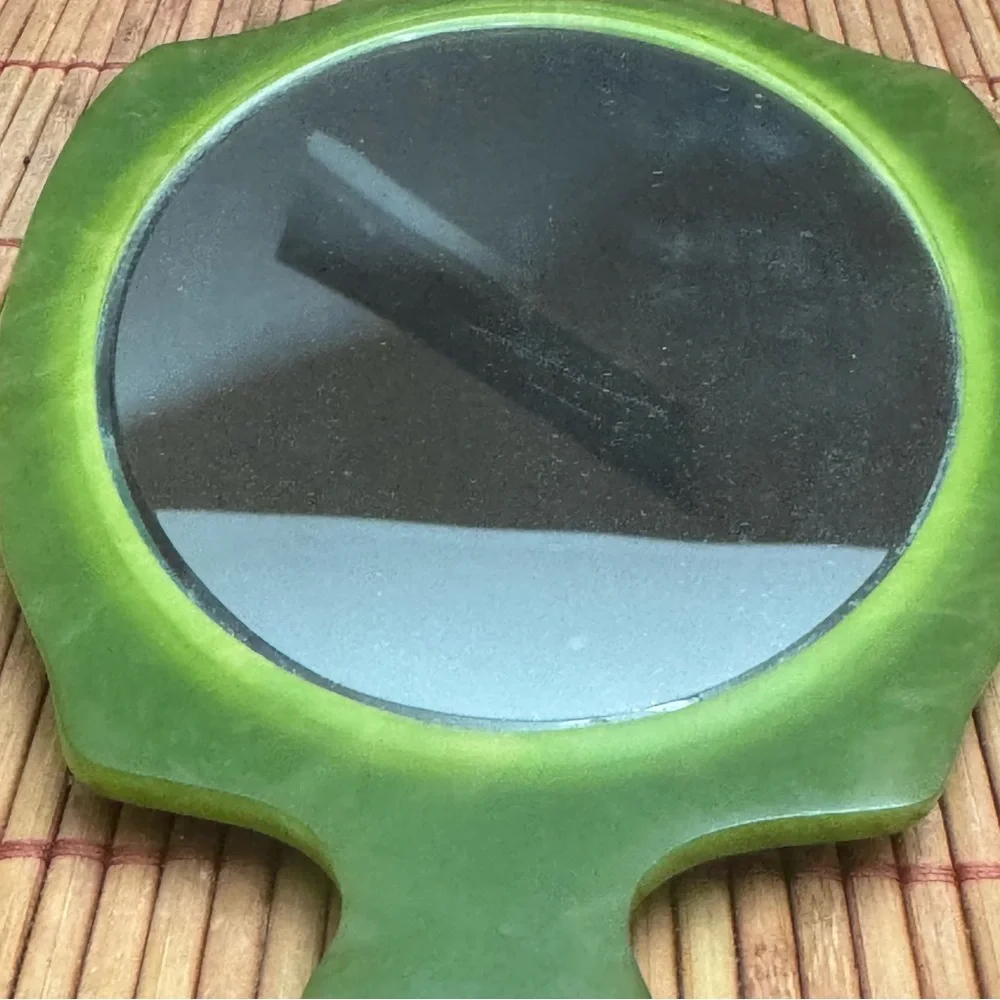 Bakelite Celluloid Green Art Deco Vanity Handheld Mirror Vintage Fancy 1920’s